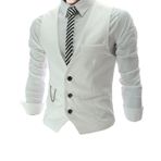 Jueshanzj Erkek Günlük Takım Elbise Yelek V Yaka Kolsuz Slim Fit Yelek Beyaz Large