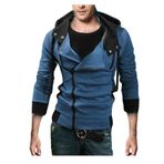 Jueshanzj Erkek Kapüşonlu Mont Fermuarlı Kapüşonlu Ceket Sonbahar Kış, Kot Mavisi, Aisa XXL(US XL)