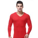 Jueshanzj Erkek Pamuklu Uzun Kollu Termal Tişört, Kırmızı, 4XL