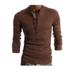 Jueshanzj Erkek Polo Gömlek Dar Kesim Uzun Kollu Düğmeli Tişört, kahverengi, Aisa XXXL(UK XXL)