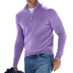 Jueshanzj Erkek uzun kollu V yaka yün polar fermuar gündelik üst polo gömlek sweatshirt, açık mor, XXL