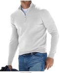 Jueshanzj Erkek uzun kollu V yaka yün polar fermuar gündelik üst polo gömlek sweatshirt, Beyaz, 4XL