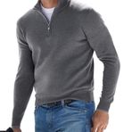 Jueshanzj Erkek uzun kollu V yaka yün polar fermuar gündelik üst polo gömlek sweatshirt, Gri, M