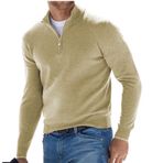 Jueshanzj Erkek uzun kollu V yaka yün polar fermuar gündelik üst polo gömlek sweatshirt, Kayısı, XL