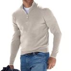 Jueshanzj Erkek uzun kollu V yaka yün polar fermuar gündelik üst polo gömlek sweatshirt, Kırık beyaz, M
