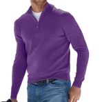 Jueshanzj Erkek uzun kollu V yaka yün polar fermuar gündelik üst polo gömlek sweatshirt, Mor, 3XL
