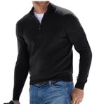 Jueshanzj Erkek uzun kollu V yaka yün polar fermuar gündelik üst polo gömlek sweatshirt, Siyah, M