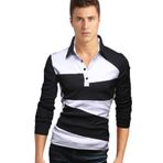 Jueshanzj Erkek Vintage Kontrast Yaka Polo Gömlek Uzun Kollu Polo Tişört, Siyah, XL