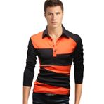 Jueshanzj Erkek Vintage Kontrast Yaka Polo Gömlek Uzun Kollu Polo Tişört, Turuncu, S