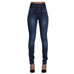 Jueshanzj Kadın Skinny yüksek belli kot pantolon düğme şeridi boru paça kot pantolon, koyu mavi, 28W/29L(Herstellgröß: M)