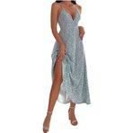 Jueshanzj Kadın Yazlık Günlük Baskılı Askılı Sırtı Açık Elbise, mavi (Light Blue), S