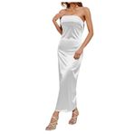 Jueshanzj Kadınlar Straplez Elbise Düz Renk Backless Seksi, Beyaz, S