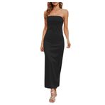 Jueshanzj Kadınlar Straplez Elbise Düz Renk Backless Seksi, Siyah, M