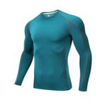 Jueshanzj Terleme ve nefes alabilen hızlı kuruyan kıyafetler Tişört yuvarlak yaka uzun kollu spor koşu fitness kıyafetleri erkek, Camgöbeği + Gri Çizgi, 3XL