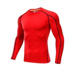 Jueshanzj Terleme ve nefes alabilen hızlı kuruyan kıyafetler Tişört yuvarlak yaka uzun kollu spor koşu fitness kıyafetleri erkek, kırmızı, L
