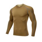 Jueshanzj Terleme ve nefes alabilen hızlı kuruyan kumaş Tişört yuvarlak yaka uzun kollu fitness koşu fitness kıyafeti erkek, Haki + Gri Çizgi, XL