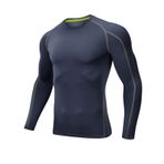 Jueshanzj Terleme ve nefes alabilen hızlı kuruyan kumaş Tişört yuvarlak yaka uzun kollu fitness koşu fitness kıyafeti erkek, Kraliyet Mavisi + Gri Çizgi, XL