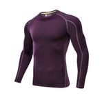 Jueshanzj Terleme ve nefes alabilen hızlı kuruyan kumaş Tişört yuvarlak yaka uzun kollu fitness koşu fitness kıyafeti erkek, mor, XL