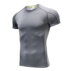 Jueshanzj Yaz fitness kısa kollu erkek hızlı kuruyan kumaş nefes alabilen fitness ter emici koşu yuvarlak yaka yarım kollu tişört, gri, XL