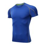 Jueshanzj Yaz fitness kısa kollu erkek hızlı kuruyan kumaş nefes alabilen fitness ter emici koşu yuvarlak yaka yarım kollu tişört, Koyu Mavi + Gri Çizgi, 3XL