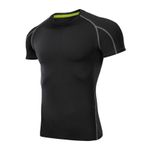 Jueshanzj Yaz fitness kısa kollu erkek hızlı kuruyan kumaş nefes alabilen fitness ter emici koşu yuvarlak yaka yarım kollu tişört, Siyah Gri Çizgi, 3XL