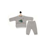 Julayla Erkek Bebek Timsah Desenli Eşofman Takım 3-6/6-9/9-12/18-24 Ay Füme 9-12 Ay