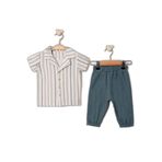Julayla Müslin Gömlek Pantolon Takım | Erkek Bebek Yazlık 2’li Set | 6-36 Ay | KD53217 Petrol 6-9 AY