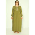 Juliet Deluxe Kadın Büyük Beden Dokuma Viskon Kumaş Uzun Kollu Elbise / Fıstık Yeşil - 33435