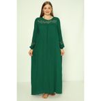 Juliet Deluxe Kadın Büyük Beden Dokuma Viskon Kumaş Uzun Kollu Elbise / Zümrüt - 33434
