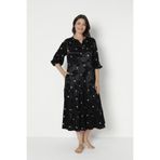 Juliet Deluxe Kadın Jakarlı Saten Pamuklu Viskon Kumaş Desenli Elbise / Siyah- Ekru - 35067