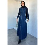 Julude Boydan Fermuarlı Kot Jean Tesettür Elbise P-00020589 - Lacivert - 38