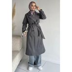 Julude Çift Cepli Bel Kuşak Detaylı Tesettür Kaşe Kaban P-00018940 - Antrasit - 46