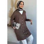 Julude Desenli Ön Düğmeli Tesettür Triko Hırka (M-L-Xl Uyumludur) P-00018882 - Açık Kahve - Standart