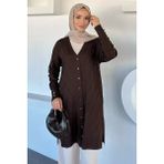 Julude Desenli Ön Düğmeli Tesettür Triko Hırka (M-L-Xl Uyumludur) P-00018882 - Kahve - Standart