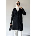 Julude Desenli Ön Düğmeli Tesettür Triko Hırka (M-L-Xl Uyumludur) P-00018882 - Siyah - Standart