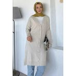 Julude Desenli Ön Düğmeli Tesettür Triko Hırka (M-L-Xl Uyumludur) P-00018882 - Taş - Standart