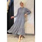 Julude Düğme Detaylı Fırfırlı Tesettür Elbise P-00016362 - 38 - Gri