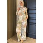 Julude Kadın Desenli Tunik Pantolon Tesettür Ikili Takım P-00016267 - L - XL - Mint