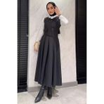 Julude Kadın Düğme Detaylı Pileli Tesettür Jile Elbise P-00015057 - 46 - Siyah