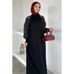 Julude Kollar Taş Işlemeli Tesettür Triko Elbise P-00020954 - Siyah - Standart
