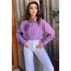 julude Lila Gül Detaylı Tarz Kadın Gömlek P-00009061