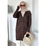Julude Ön Düğmeli Desenli Tesettür Triko Hırka (M-L-Xl Uyumludur) P-00018881 - Kahve - Standart
