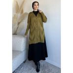 Julude Ön Düğmeli Desenli Tesettür Triko Hırka (M-L-Xl Uyumludur) P-00018881 - Yağ Yeşili - Standart