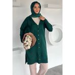 Julude Ön Düğmeli Desenli Tesettür Triko Hırka (M-L-Xl Uyumludur) P-00018881 - Zümrüt Yeşili - Standart