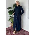 Julude Ön Düğmeli Tesettür Jean Kot Elbise P-00019737 - Lacivert - 42