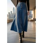 Julude Tesettür Jean Kot Etek P-00020361 - Mavi