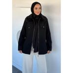 Julude Yaka Peluşlu Taş Işlemeli Tesettür Kaban P-00020117 - Siyah - 38