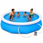 Jumbo Boy Şişme Havuz, 3.05 Metre Çaplı Büyük Aile Havuzu, 3 Katmanlı Dayanıklı PVC UV Güneşe Dayanıklı, Çift Yönlü Hava Akışlı Yetişkin Çocuk Ev Bahçe Yazlık Kullanımı İçin Büyük Boy Şişme Havuz