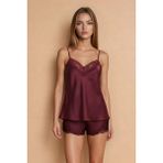 Jumelles Bordo Jumelles Şortlu Saten Gecelik Takımı - 2XL