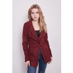 Jument 30014 Ekose Desenli Yakalı Uzun Kol Tek Düğme Yünlü Kumaş Blazer Bordo Kadın Ceket